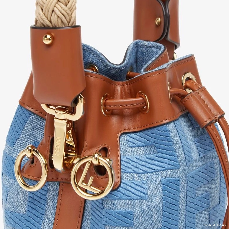 Vintage HOT Handle Tresor In Blue Straw Fendi Bucket with Bag Mini Straw Motif FF Mon 0717